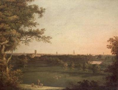 Una vista de Manchester con figuras en primer plano de William (attr. to) Bellers