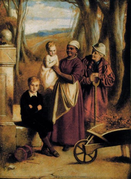 Dos niños, niñera y anciano de William (attr. to) Mulready