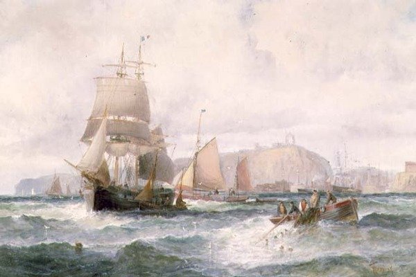 Embarcaciones frente a una costa de William A. Thornley or Thornbery