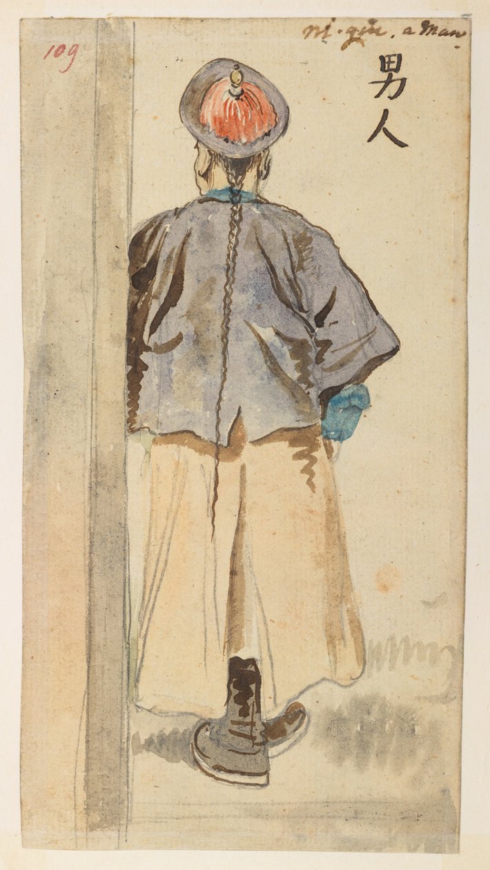 109 Estudio de figuras chinas, de un álbum de 372 dibujos de paisajes, costas, disfraces y la vida cotidiana realizados durante la embajada de Lord Macartney ante el emperador de China, entre 1792 y 1794 (lápiz y acuarela sobre papel) de William Alexander