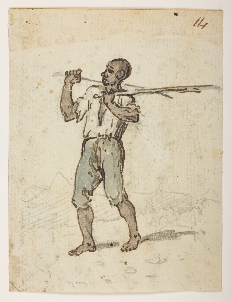 14 Habitante de San Jago.  de un álbum de 372 dibujos de paisajes, costas, disfraces y la vida cotidiana realizados durante la embajada de Lord Macartney ante el emperador de China, entre 1792 y 1794 (lápiz y acuarela sobre papel) de William Alexander