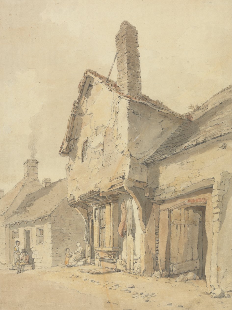 Una calle de pueblo, figuras de casas antiguas de William Alexander