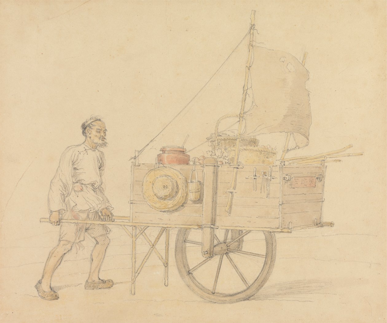 Transportista chino con su carretilla a vela de William Alexander