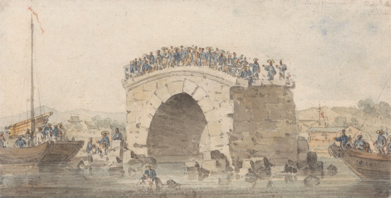 Restos de un puente en San-Sien-Wey, en el Pei-Ho, cerca de Tong-Tcheou, 15 de agosto de 1793. de William Alexander