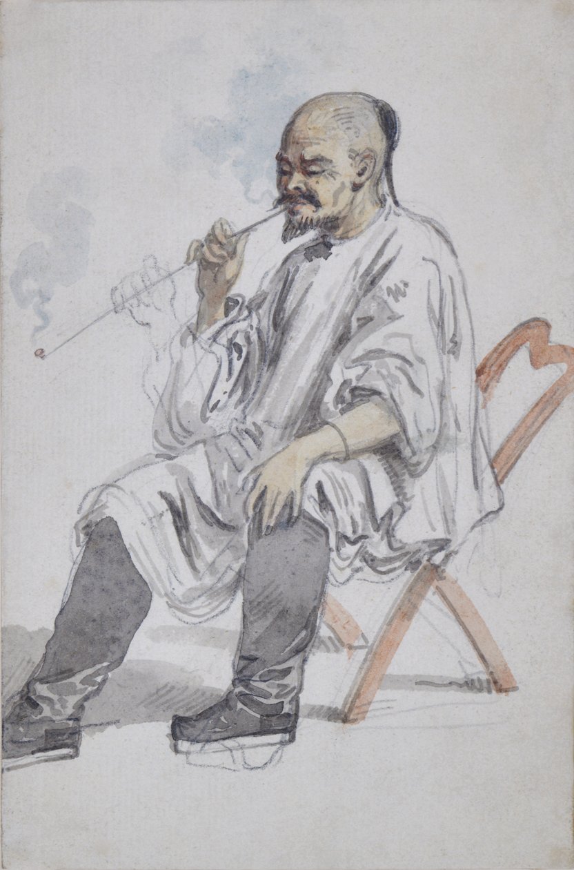 Hombre chino sentado fumando de William Alexander
