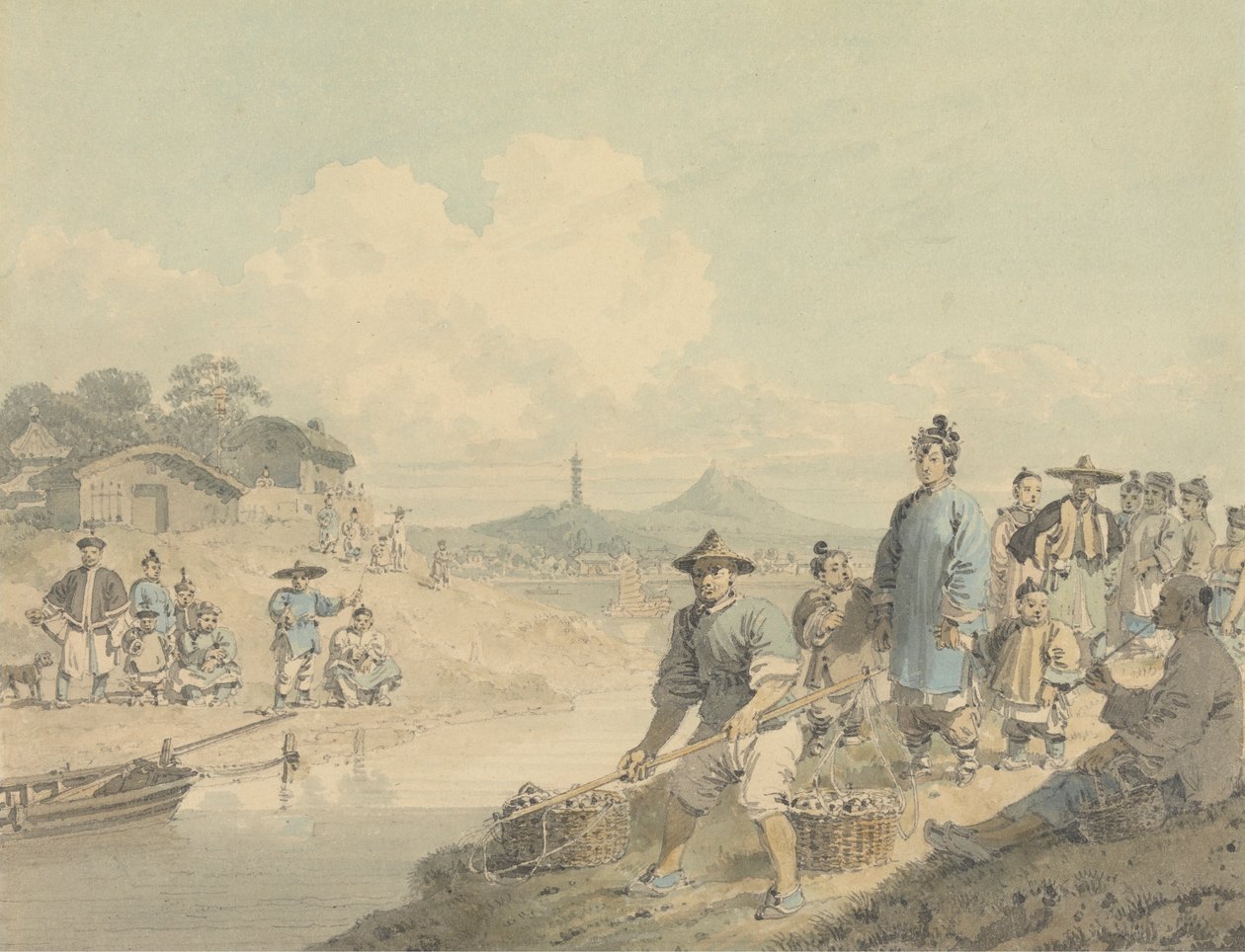 Vista en China: Figuras con pagoda y montaña de William Alexander