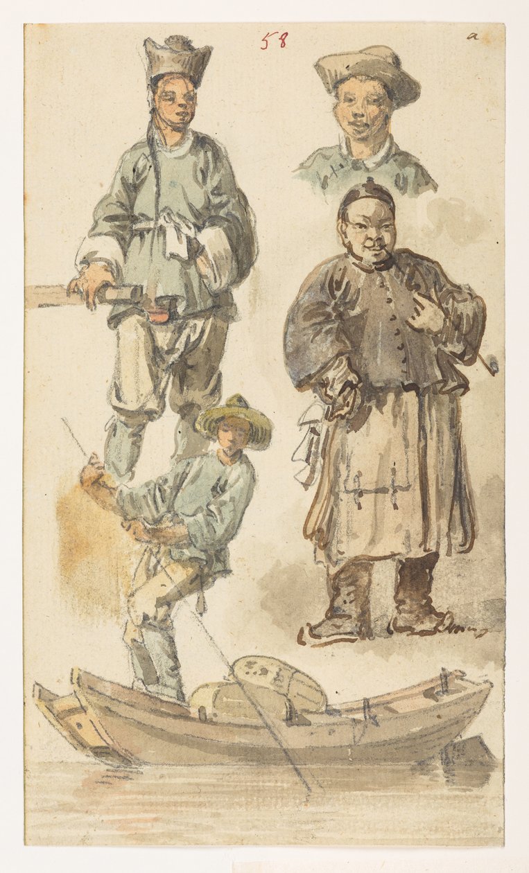 f.11 58 Estudios de chino,  de un álbum de 372 dibujos de paisajes, costas, disfraces y la vida cotidiana realizados durante la embajada de Lord Macartney ante el emperador de China, entre 1792 y 1794 (lápiz y acuarela sobre papel) de William Alexander