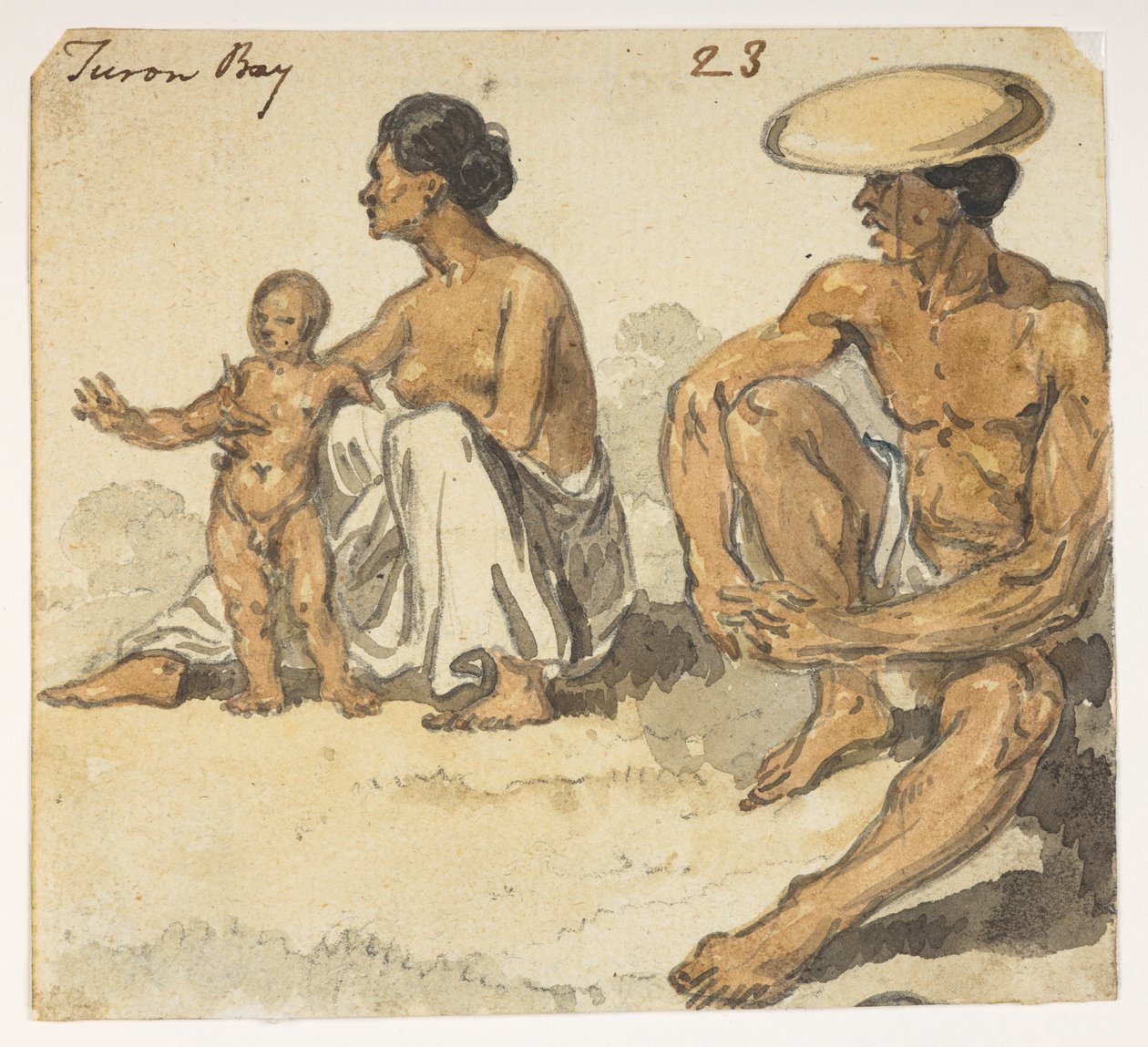 f.4 23 Hombre, mujer y niño de ‘Bahía de Turon’.  de un álbum de 372 dibujos de paisajes, costas, disfraces y la vida cotidiana realizados durante la embajada de Lord Macartney ante el emperador de China, entre 1792 y 1794 (lápiz y acuarela sobre papel) de William Alexander