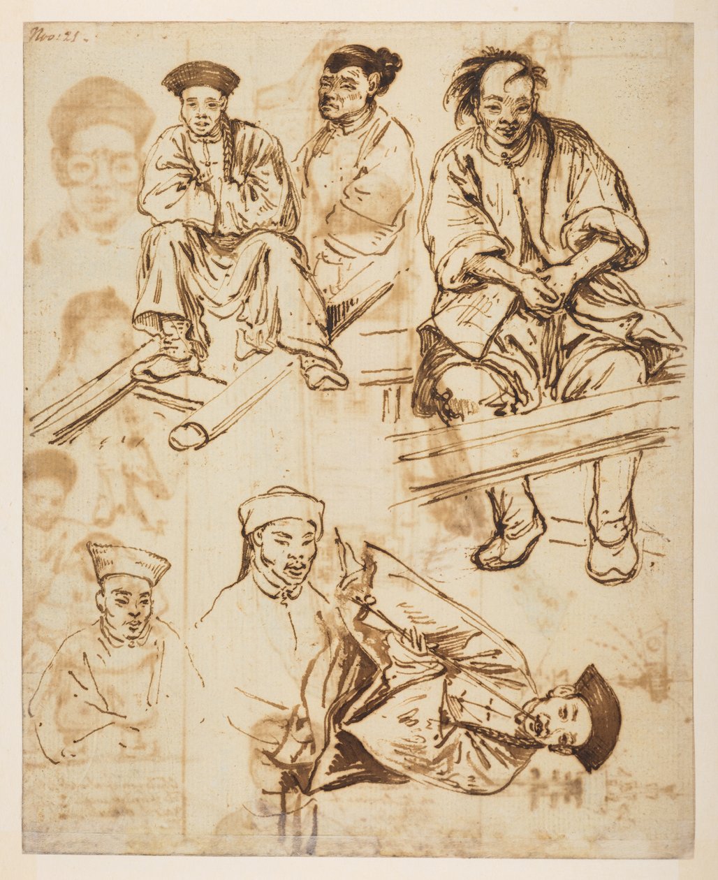 [f.57 140v Estudios de figura, hombres chinos. 