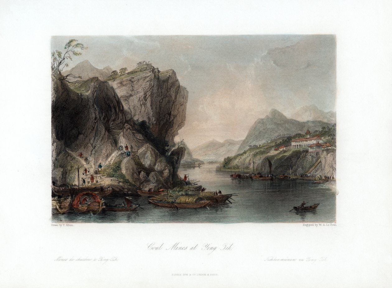 Minas de carbón en Ying-Tih, China, c1840 de William Alexander Le Petit