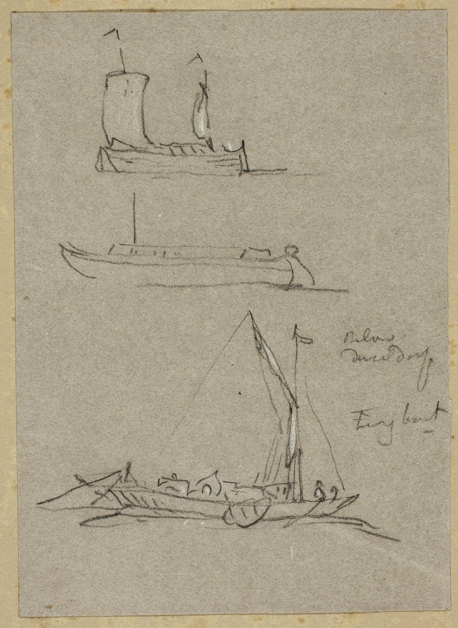Tres bocetos de barcos en el río Düsseldorf de William Alfred Delamotte
