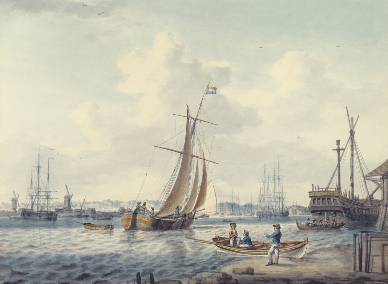 Una vista de Greenwich y Deptford mostrando el Colegio Naval Real y el Astillero Real, 1789 de William Anderson
