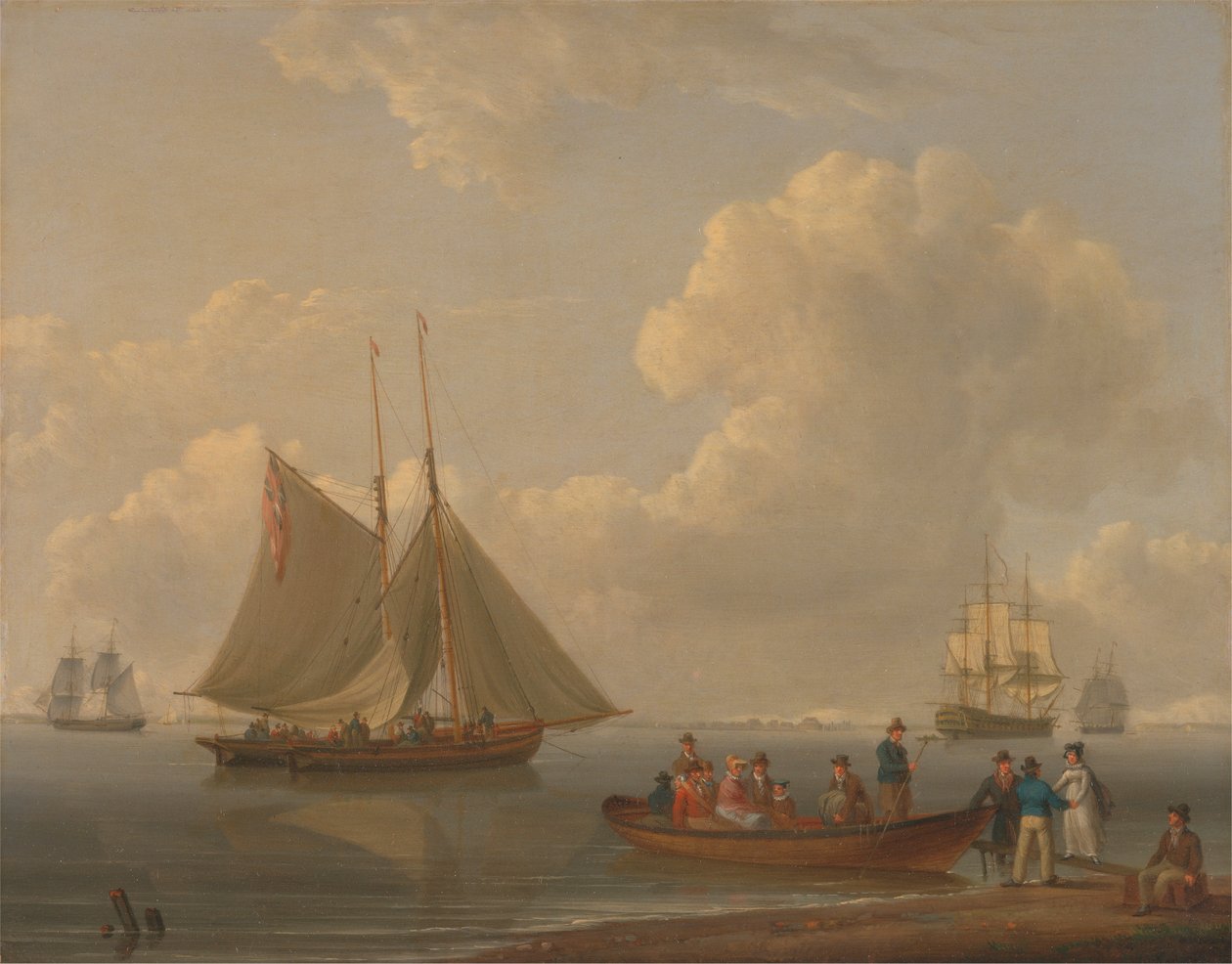 Un Wherry lleva pasajeros a dos barcos anclados de William Anderson