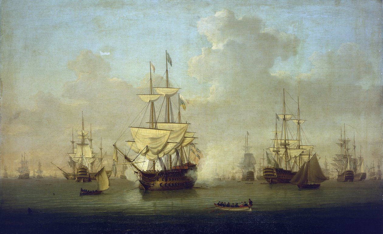 El "Queen Charlotte", un nuevo buque de guerra de 104 cañones, en Spithead (Inglaterra) 1790, en vísperas de las Guerras Revolucionarias Francesas (1793-1802) de William Anderson