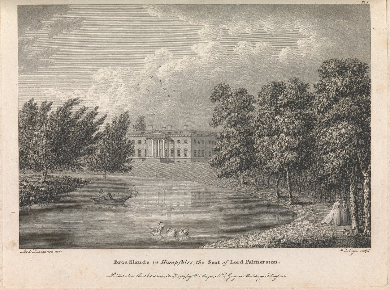 Broadlands in Hampshire, the Seat of Lord Palmerston (publicado por W. Angus), lámina 1; página 42 (Volumen Uno) de William Angus