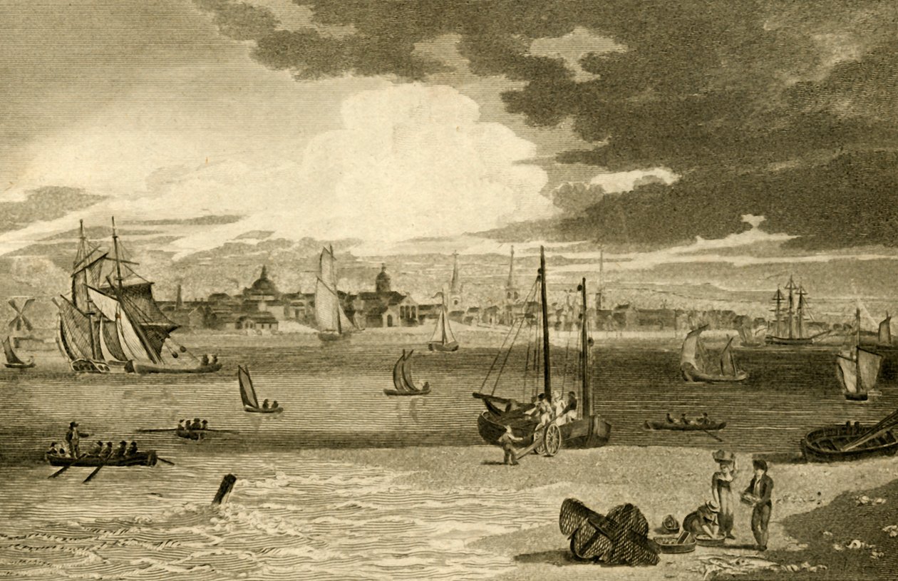 Vista de Liverpool, desde el ferry, Lancashire, 1808 de William Angus