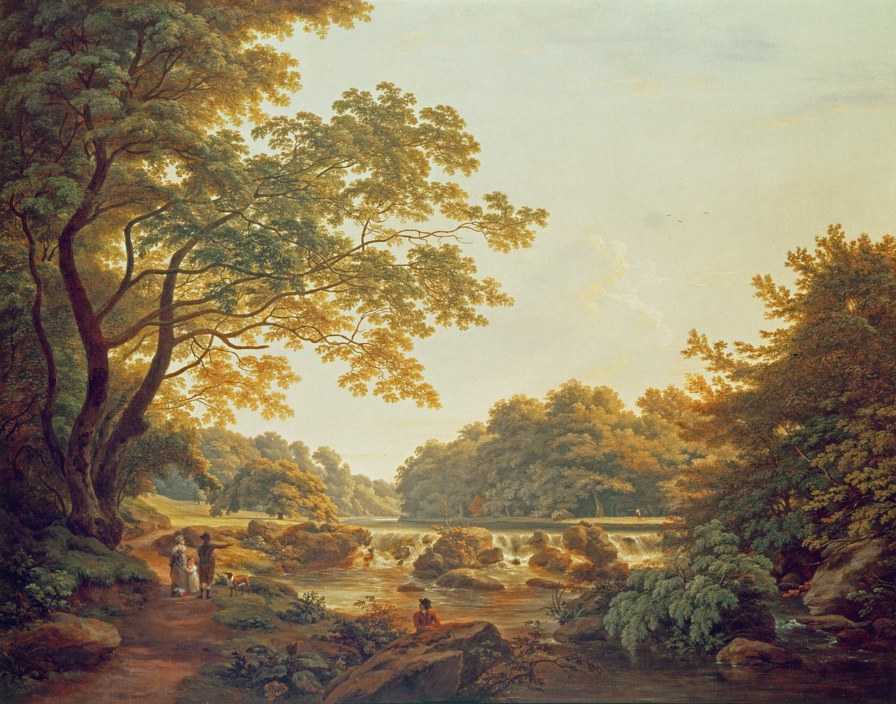 Figuras junto a una presa en el Río Clodiagh en Charleville Forest, Condado de Offaly, 1801 de William Ashford