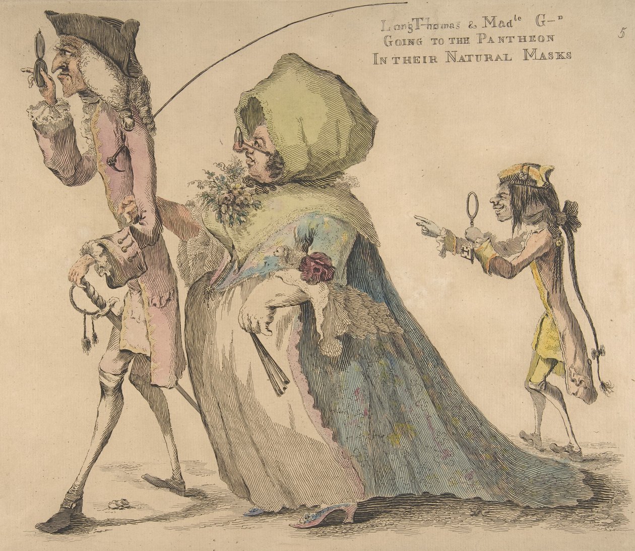Long Thomas y Mad-le G-d yendo al Panteón con sus Máscaras Naturales, 1 de mayo de 1773 de William Austin