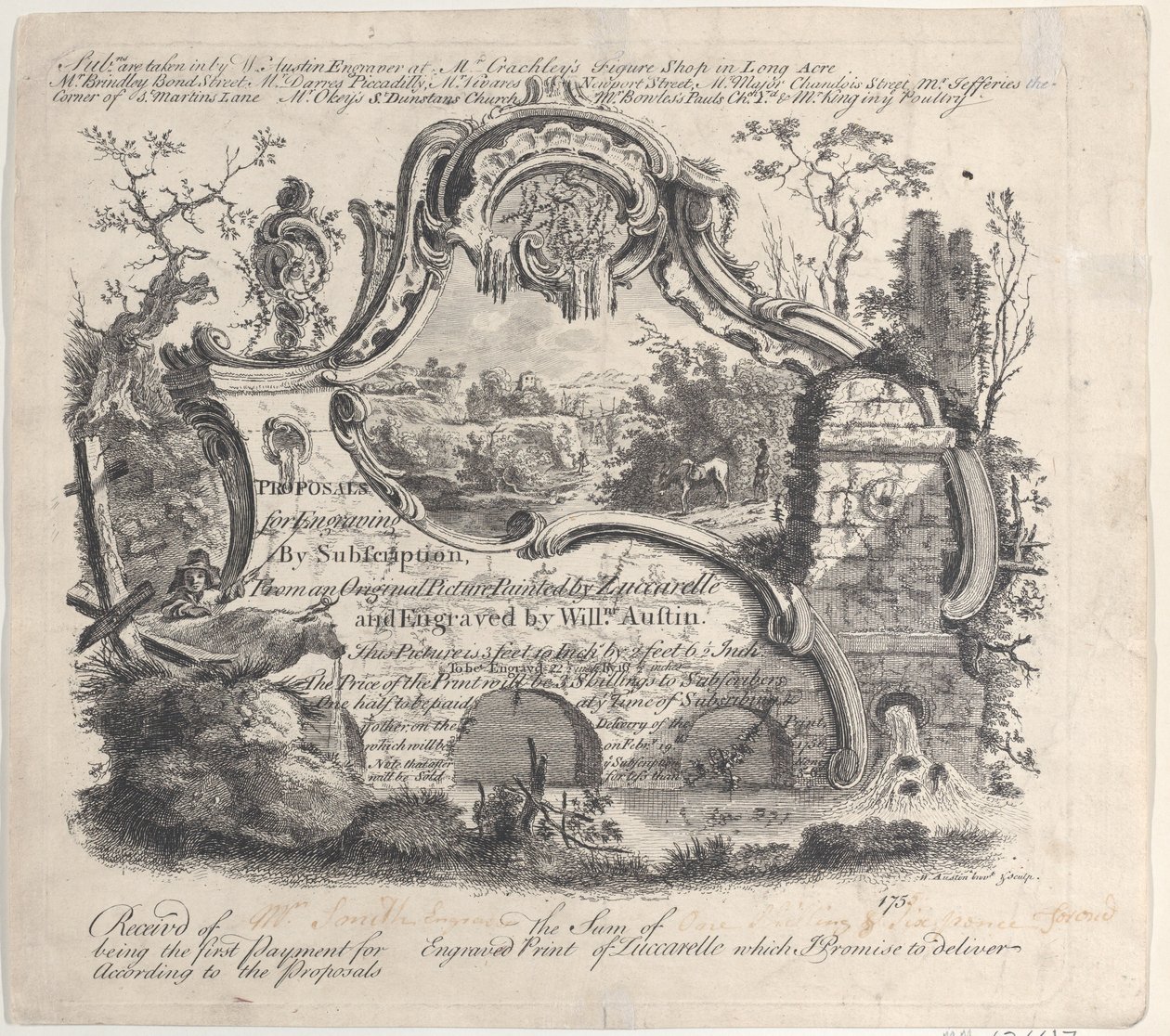 Propuesta para grabado por suscripción de una pintura original pintada por Zuccarelle, 1756 de William Austin