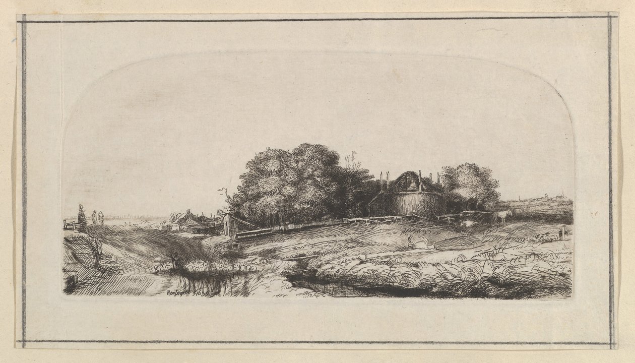 Paisaje con un Granero de Heno y un Rebaño de Ovejas copia, 1750-1810 de William Baillie