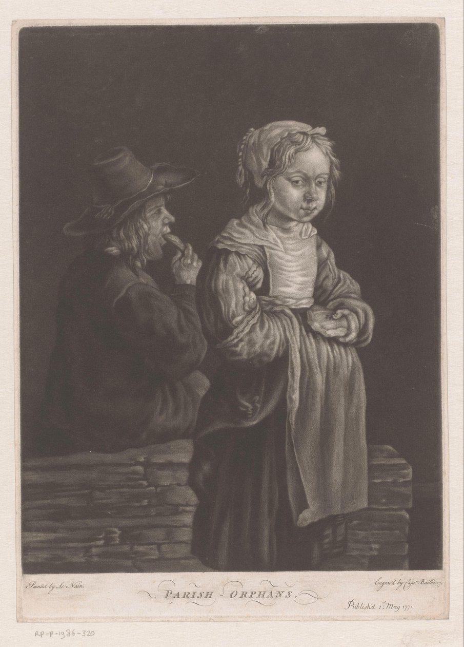 Dos huérfanos con un trozo de pan
Huérfanos de la parroquia (título en el objeto) de William Baillie