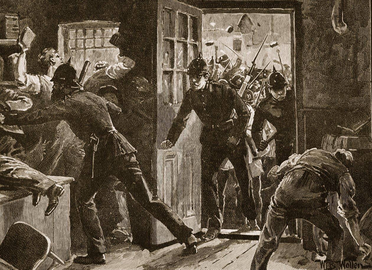 Pelea en Ennis entre Nacionalistas y Policía, 1886, ilustración de 