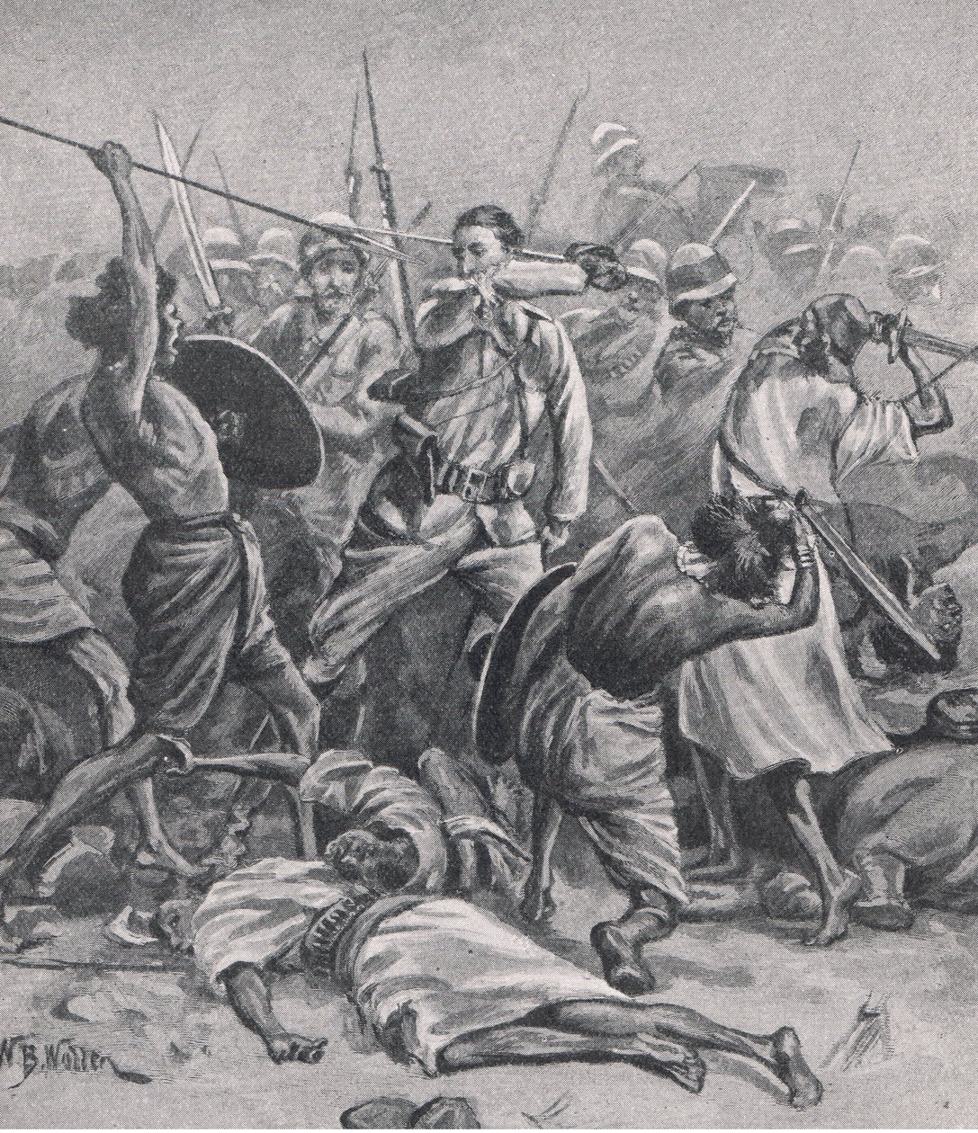 El cuadrado en Abu-Klea, 17 de enero de 1885, ilustración de British Battles on Land and Sea, 1915 de William Barnes Wollen
