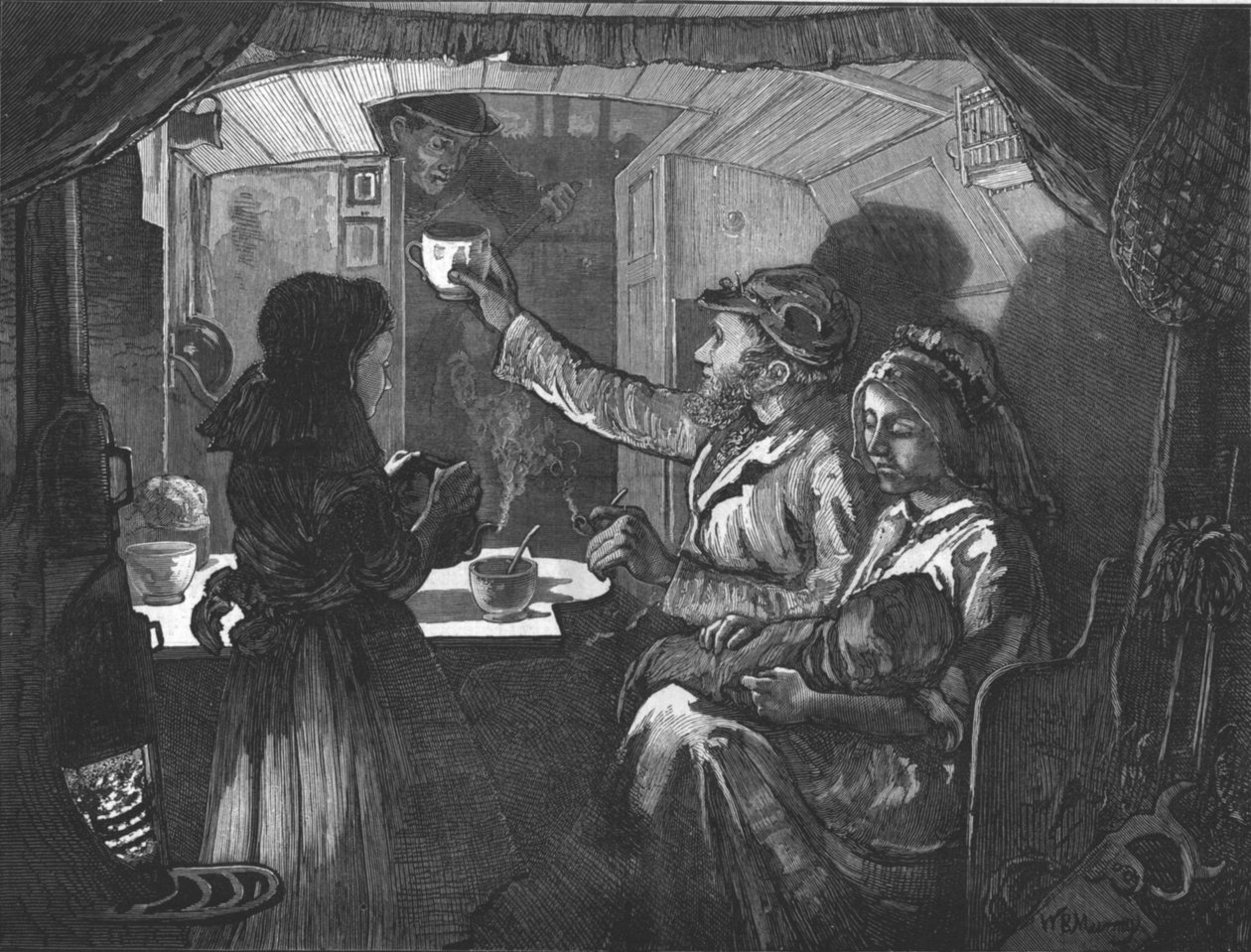 Vida en el Canal - Hora del Té en un Barco Mono, 1874 de William Bazett Murray