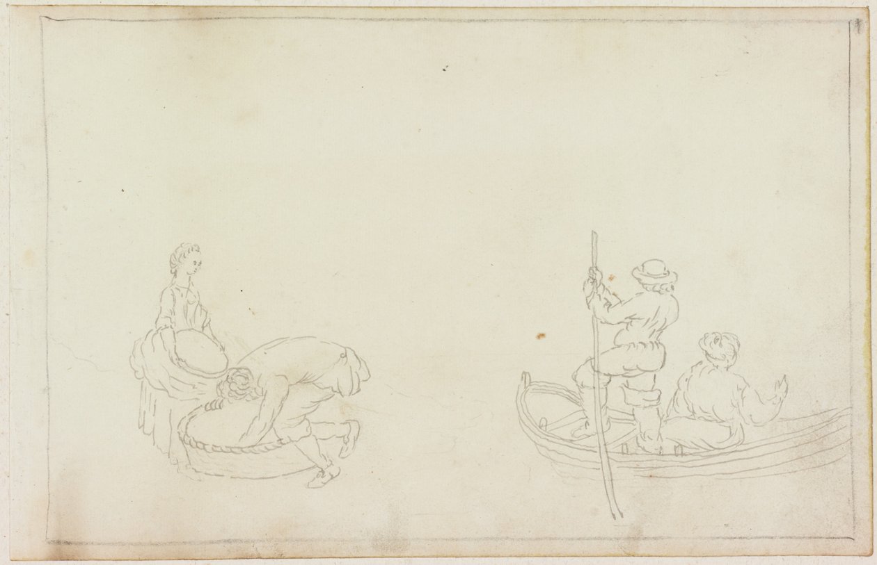 Dos barqueros, y hombre y mujer con cesta de William Beilby