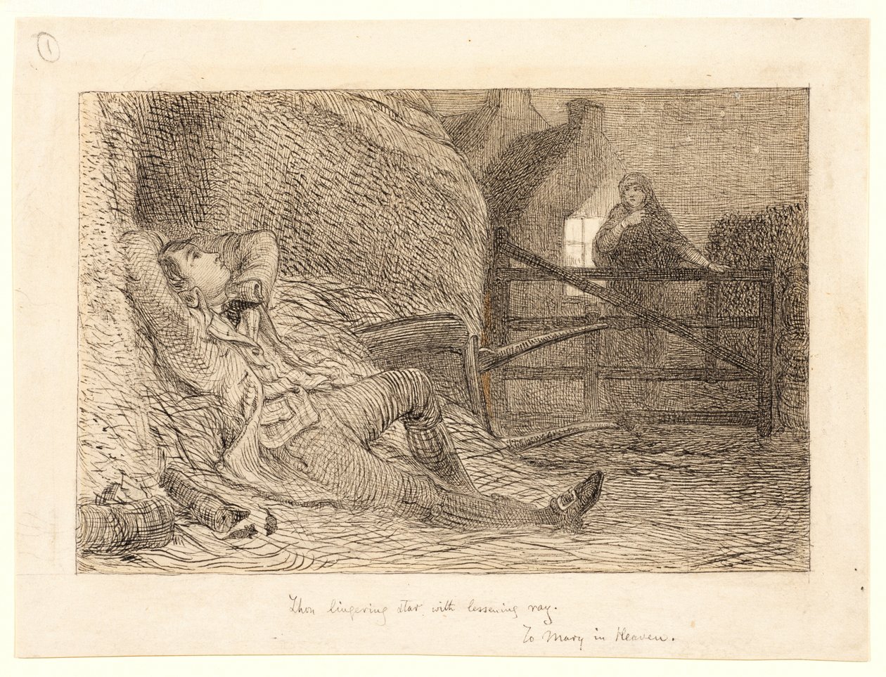 Estudio para "To Mary in Heaven", c.1871 (grafito, pluma y tinta negra, grafito) de William Bell Scott