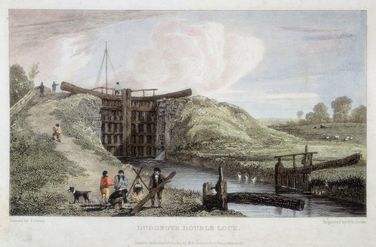 Doble esclusa de Dudgrove sobre Lechlade, Canal del Támesis y Severn, 1814 de William Bernard Cooke