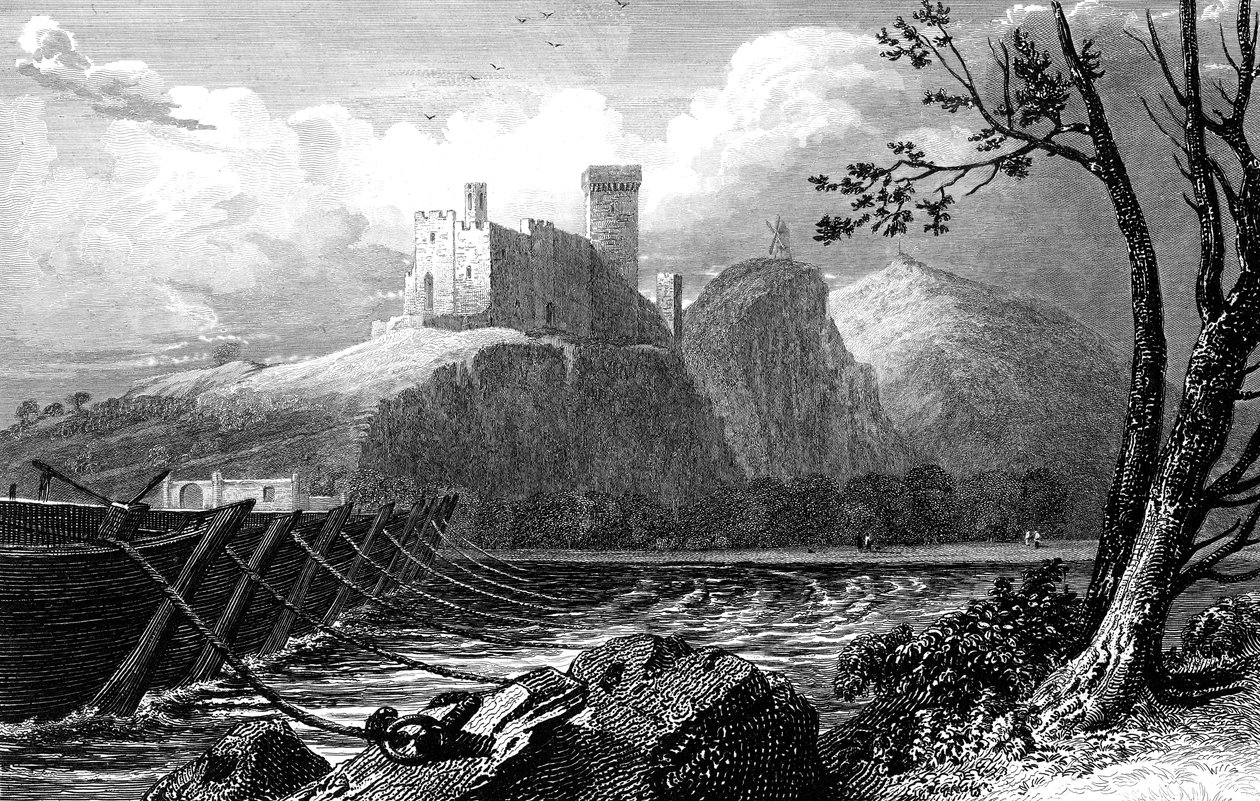 El Castillo de Beaucaire y un puente de barcos sobre el Ródano, Francia, 1824 de William Bernard Cooke