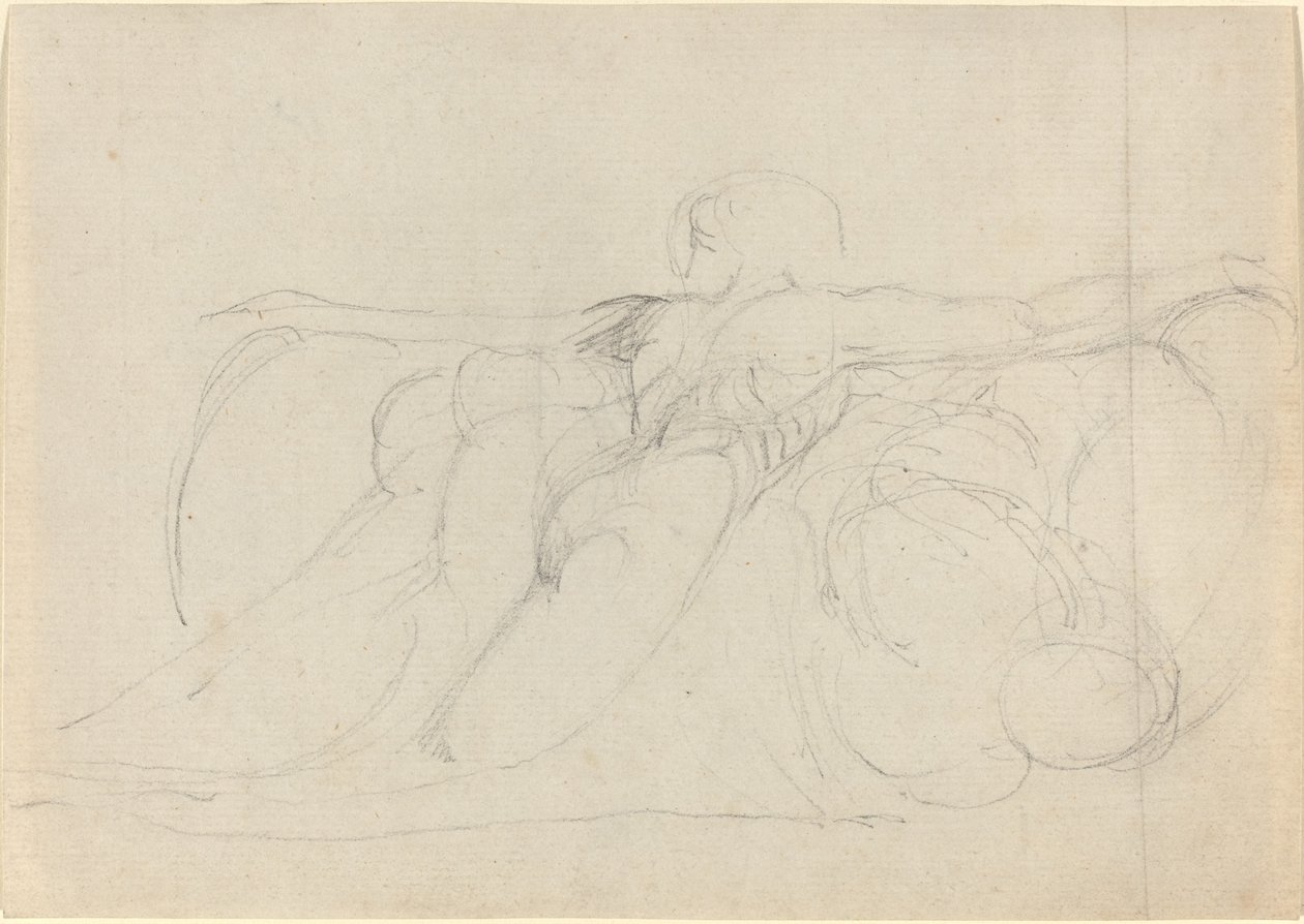 Un hombre visto desde atrás, elevándose en las nubes de William Blake