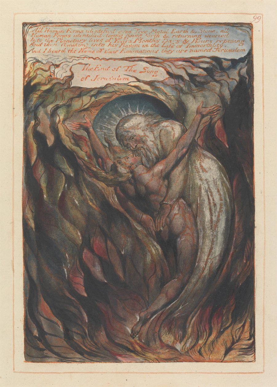 «Todas las formas humanas identificadas... El fin del canto de Jerusalén» colofón (lámina 99) de William Blake