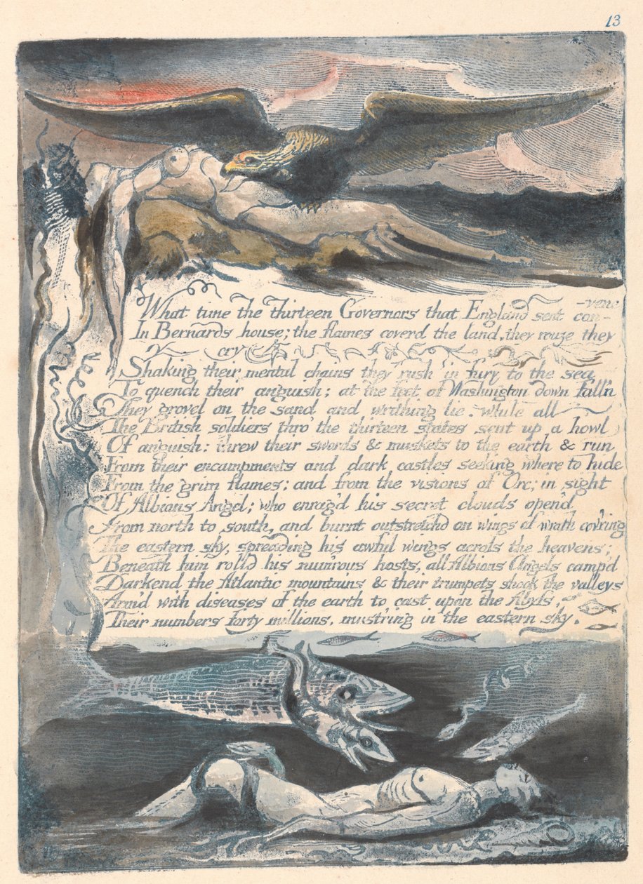 América. Una Profecía, Lámina 15, Cuando los Trece Gobernadores.... de William Blake