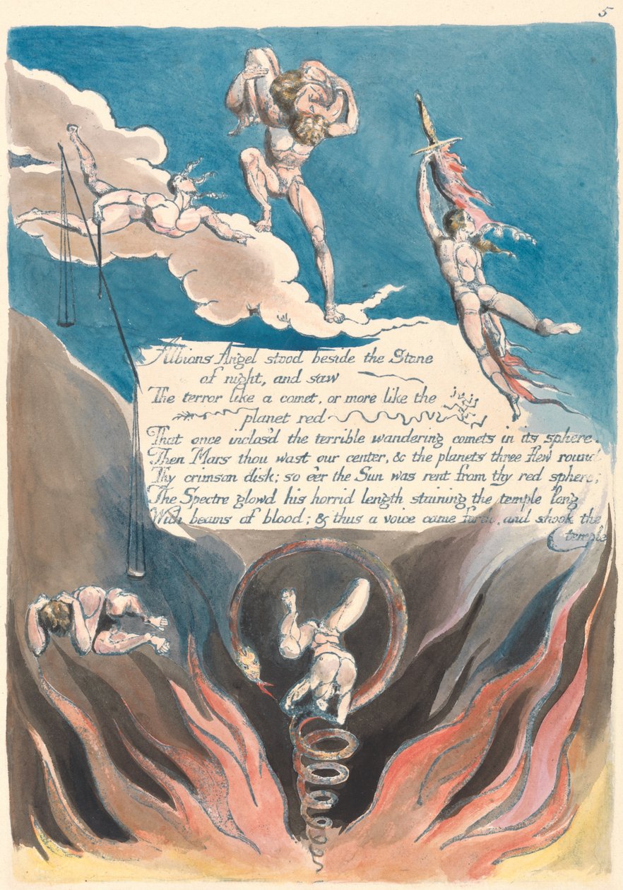 América. Una Profecía, Lámina 7, El Ángel de Albión se levantó.... de William Blake