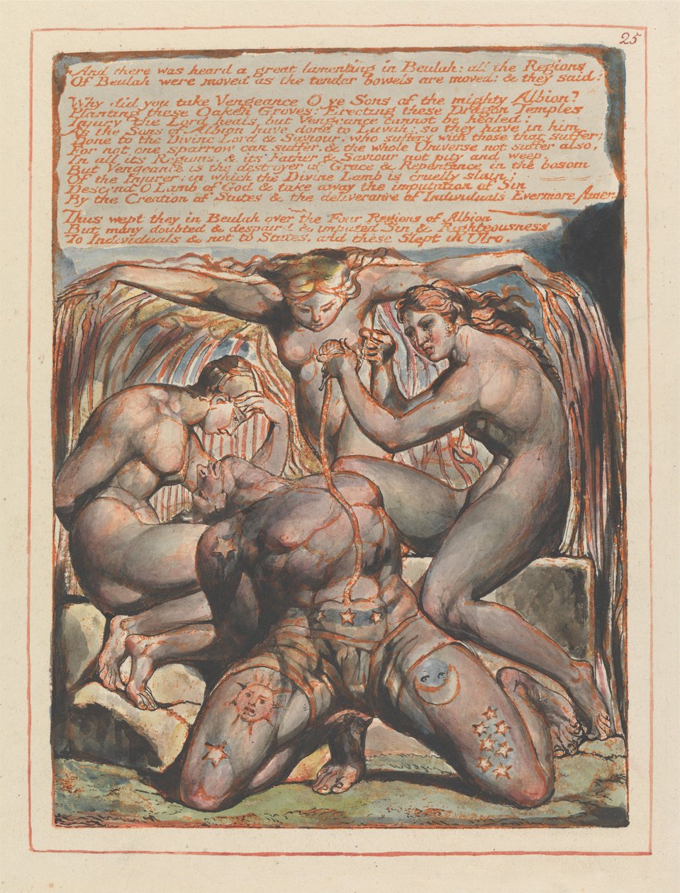 «Y se oyó un gran lamento en Beulah...»; viñeta final del capítulo 1 (lámina 25) de William Blake
