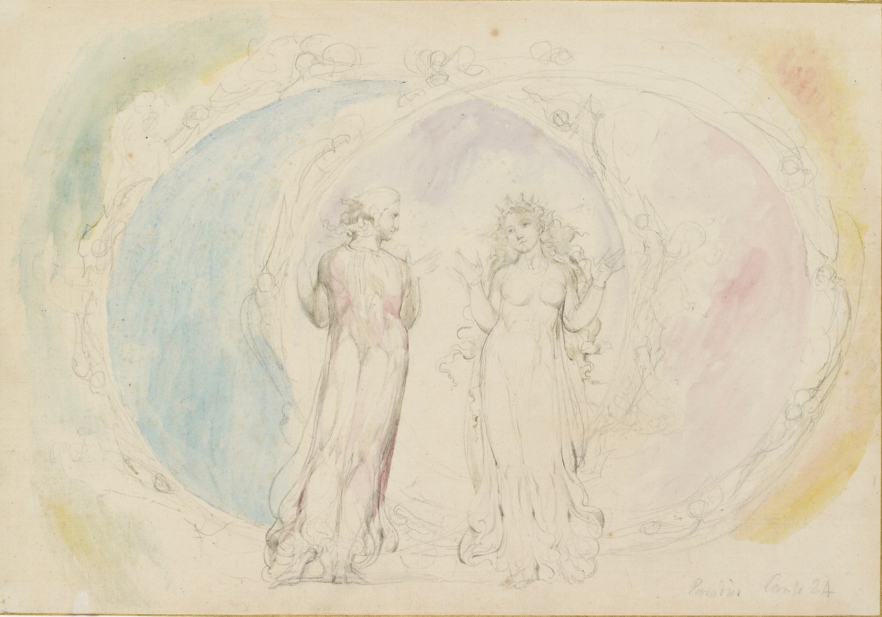 Beatriz y Dante en Géminis, en medio de las esferas de fuego de William Blake