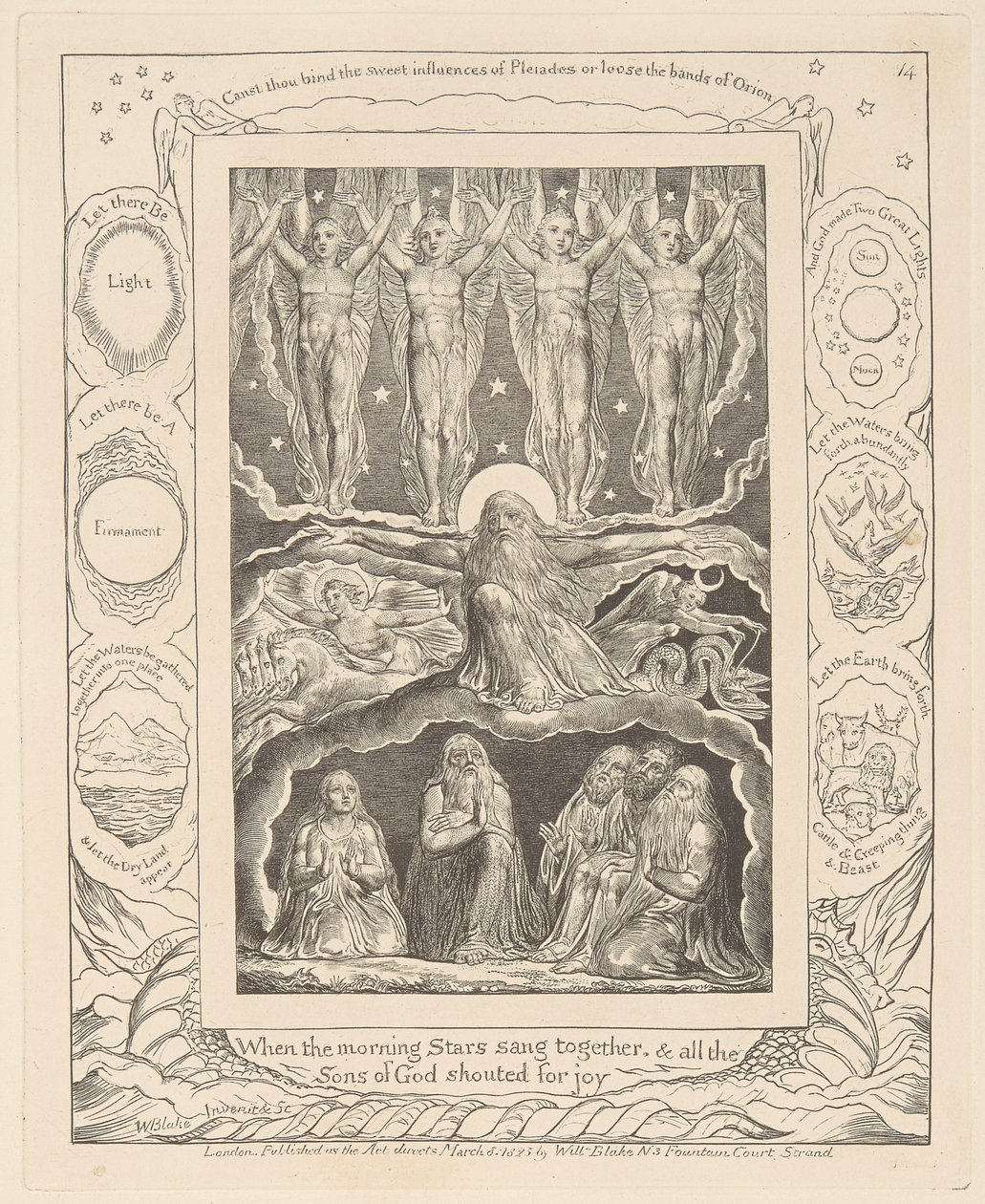 Libro de Job, Lámina 14, Cuando las estrellas de la mañana cantaban juntas de William Blake