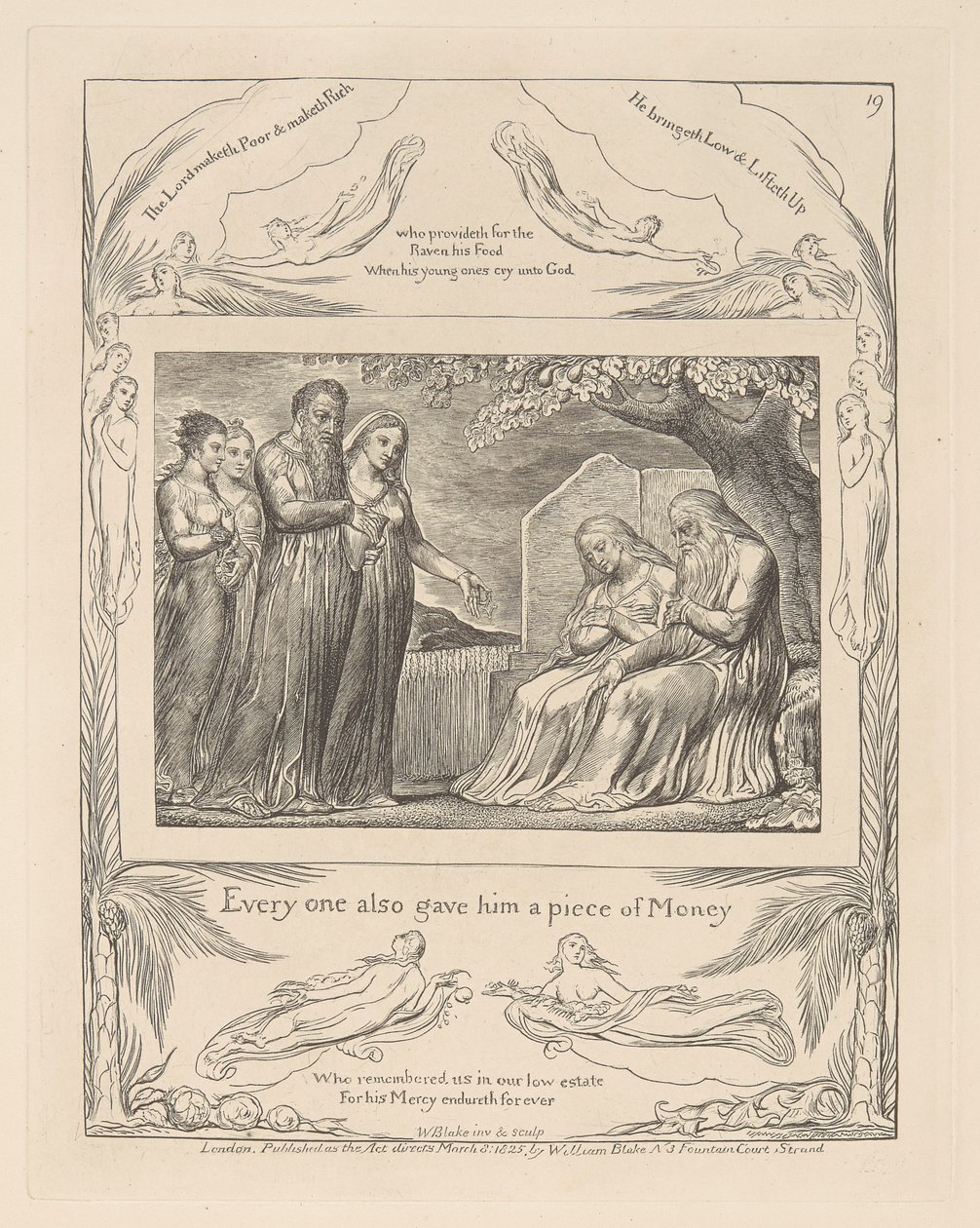 Libro de Job, Lámina 19, También cada uno le daba un pedazo de dinero de William Blake