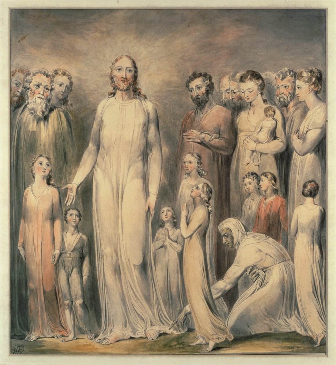 Cristo cura a la mujer con flujo de sangre ... (acuarela) de William Blake