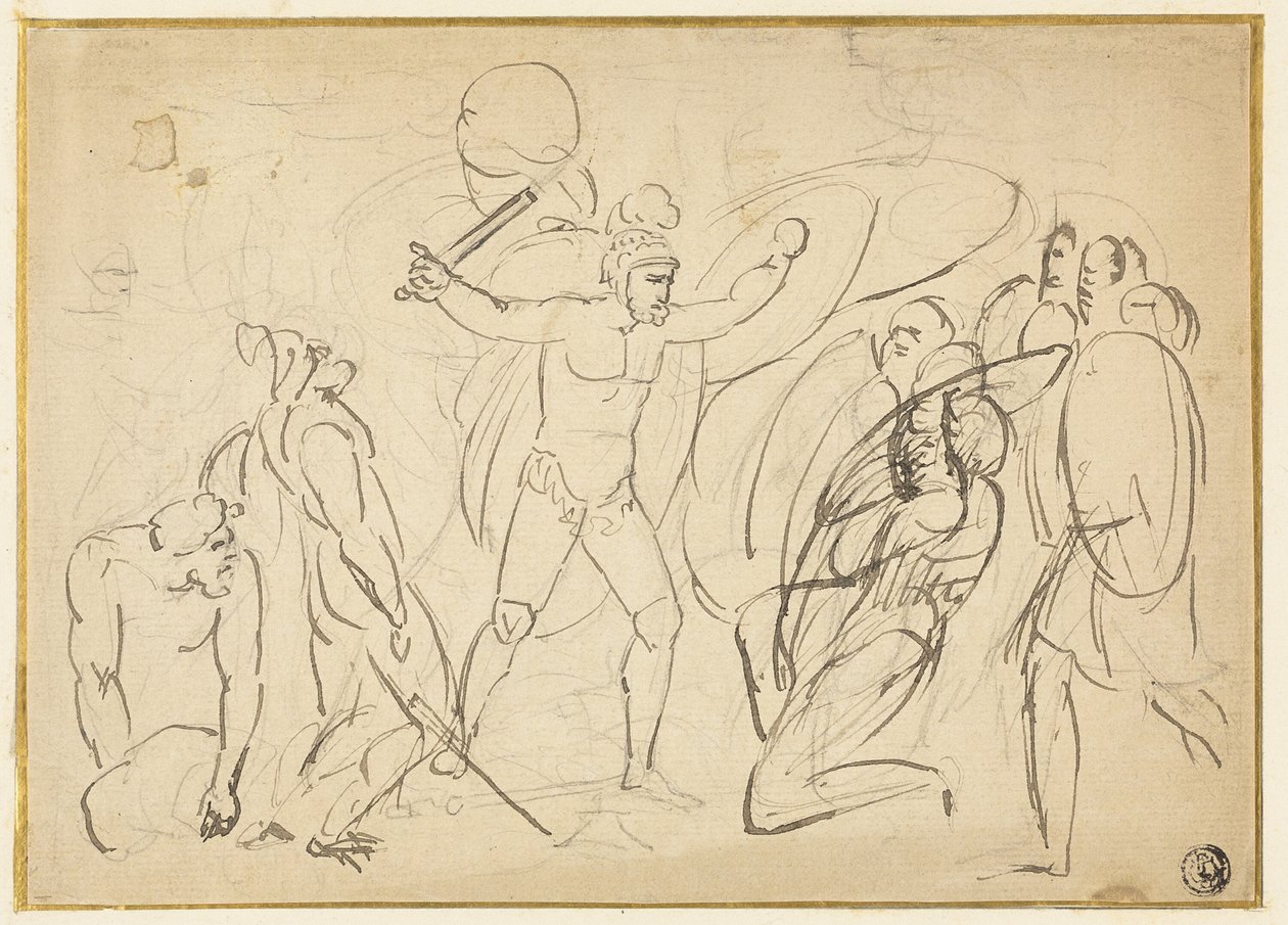 Combate clásico (recto); Boceto de desnudo masculino (verso) de William Blake