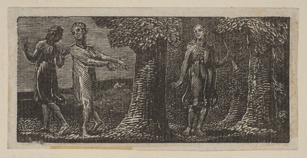 Colinet burlado por dos chicos, de las Pastorales de Virgilio de Thornton, 1821 de William Blake