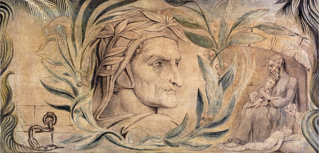 Dante Alighieri, c.1800-03 (pluma y tinta con temple sobre lienzo) de William Blake
