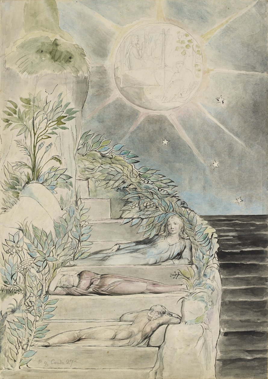 Dante y Statius durmiendo, Virgilio vigilando de William Blake
