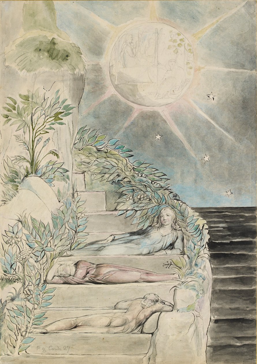 Dante y Estacio durmiendo, Virgilio observando ilustración de la 