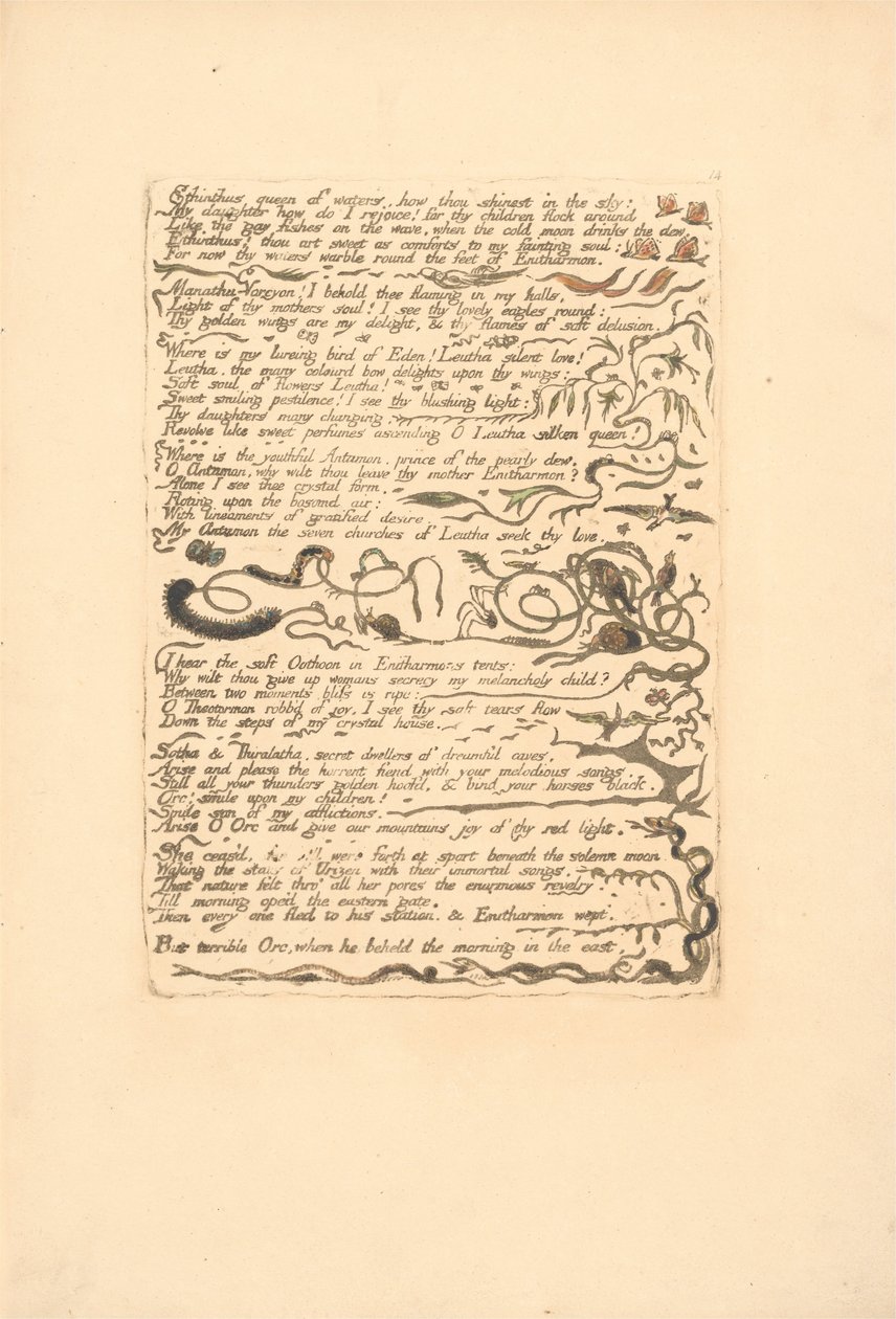 Europa. Una Profecía, Lámina 16, Ethinthus reina de las aguas . . . .  (Bentley 17) de William Blake