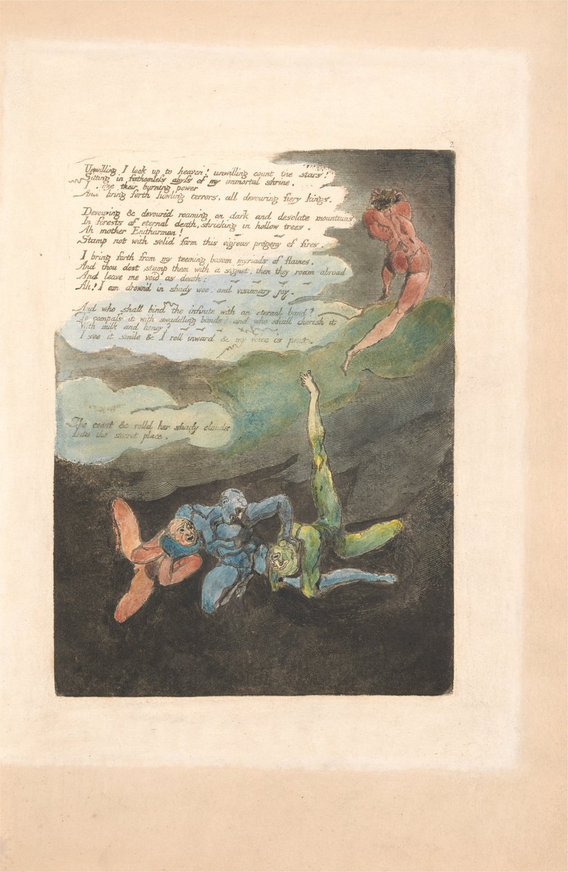 Europa. Una Profecía, Placa 4, A Regañadientes Miro Hacia Arriba... (Bentley 5) de William Blake