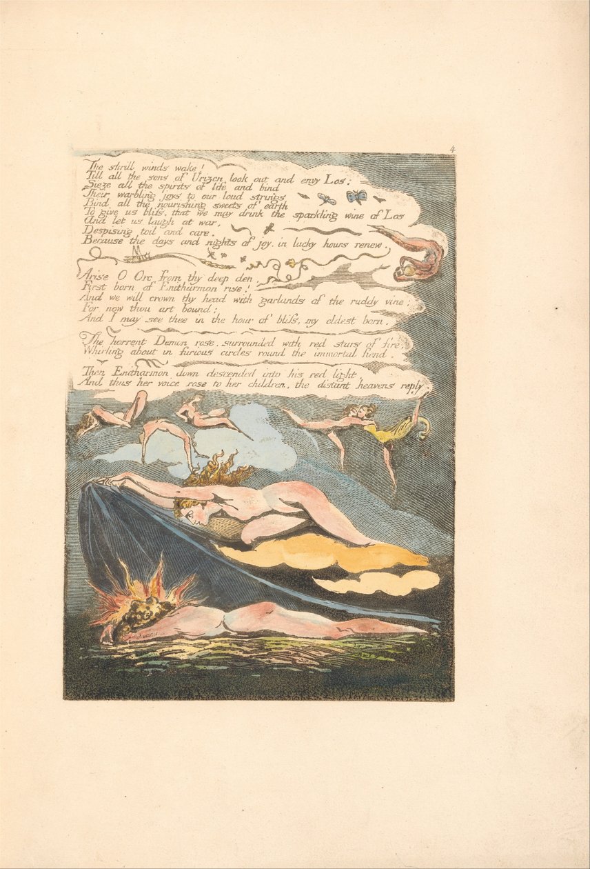 Europa. Una Profecía, Lámina 6, Los vientos agudos despiertan . . . .  (Bentley 7) de William Blake