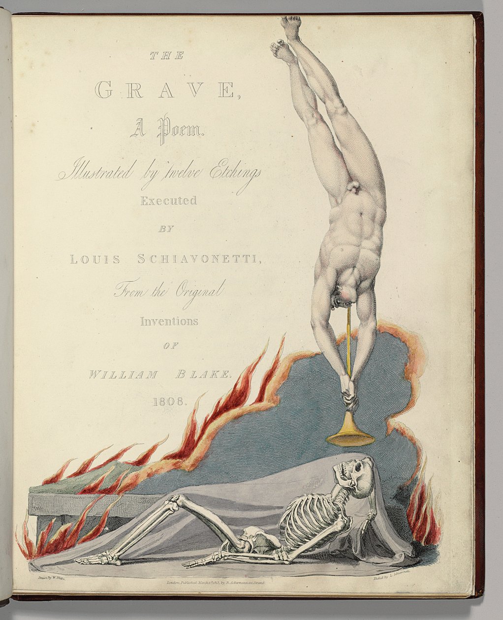 Frontispicio de "La tumba" de Robert Blair, grabado por Louis Schiavonetti de William Blake